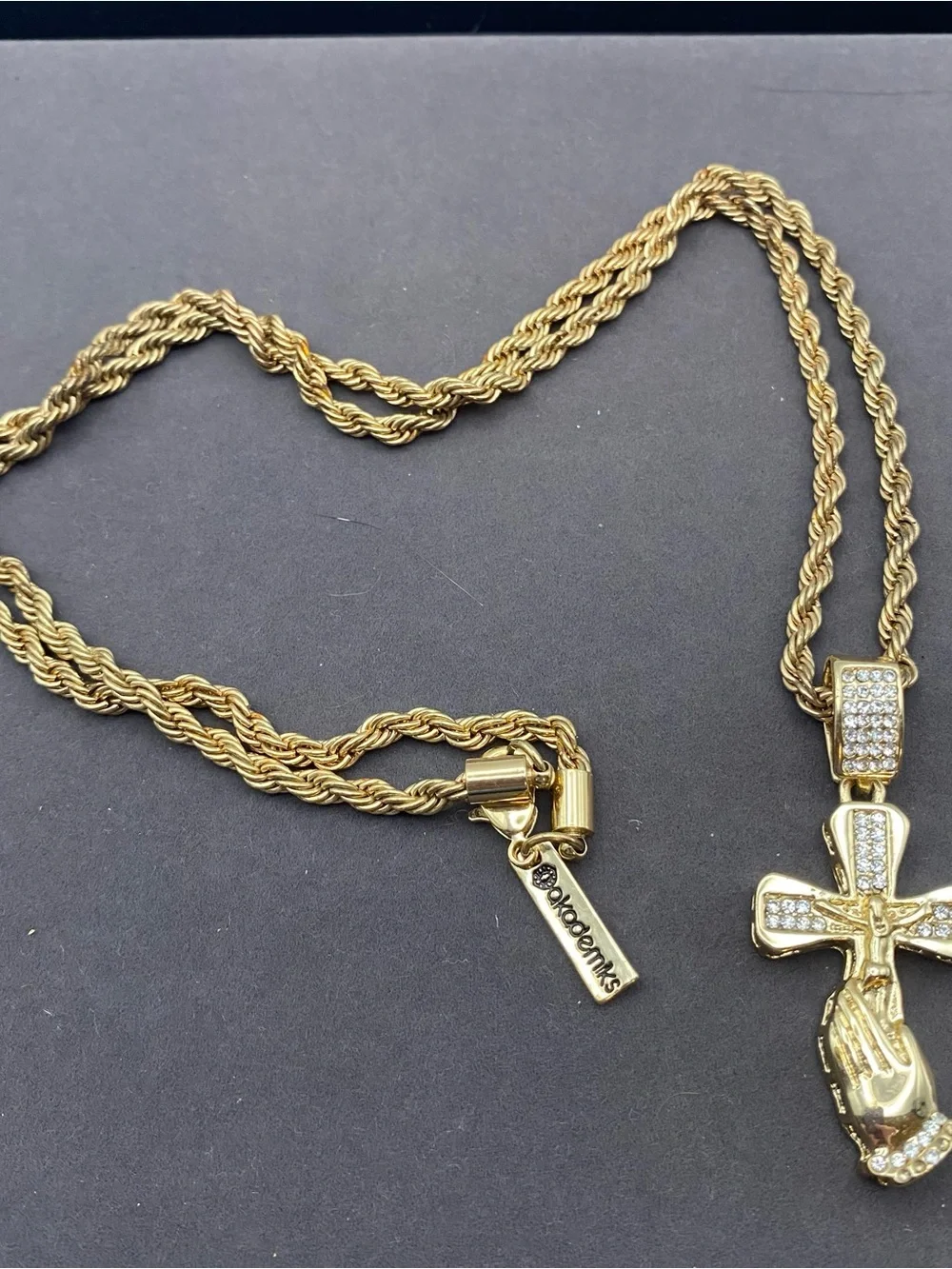 Akademiks Gold Cross Pendant Rope Chain Necklace